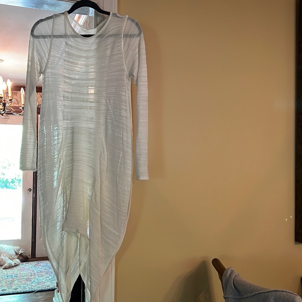 Asymmetrical sheer gauzy dress or liner with some front ruche